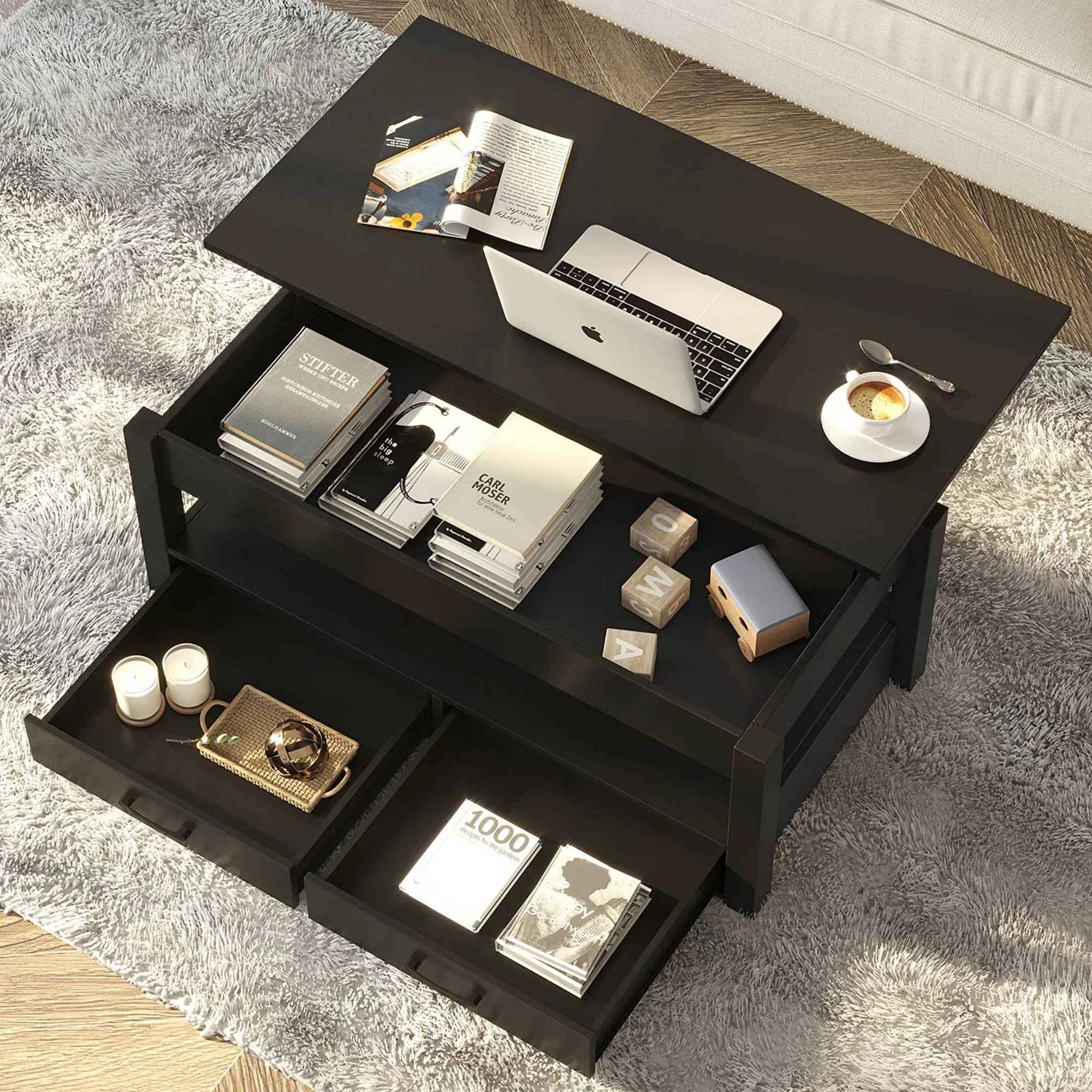 Coffee Table Lift Top Coffee Table With Drawers And Hidden Compartment thumbnail 4