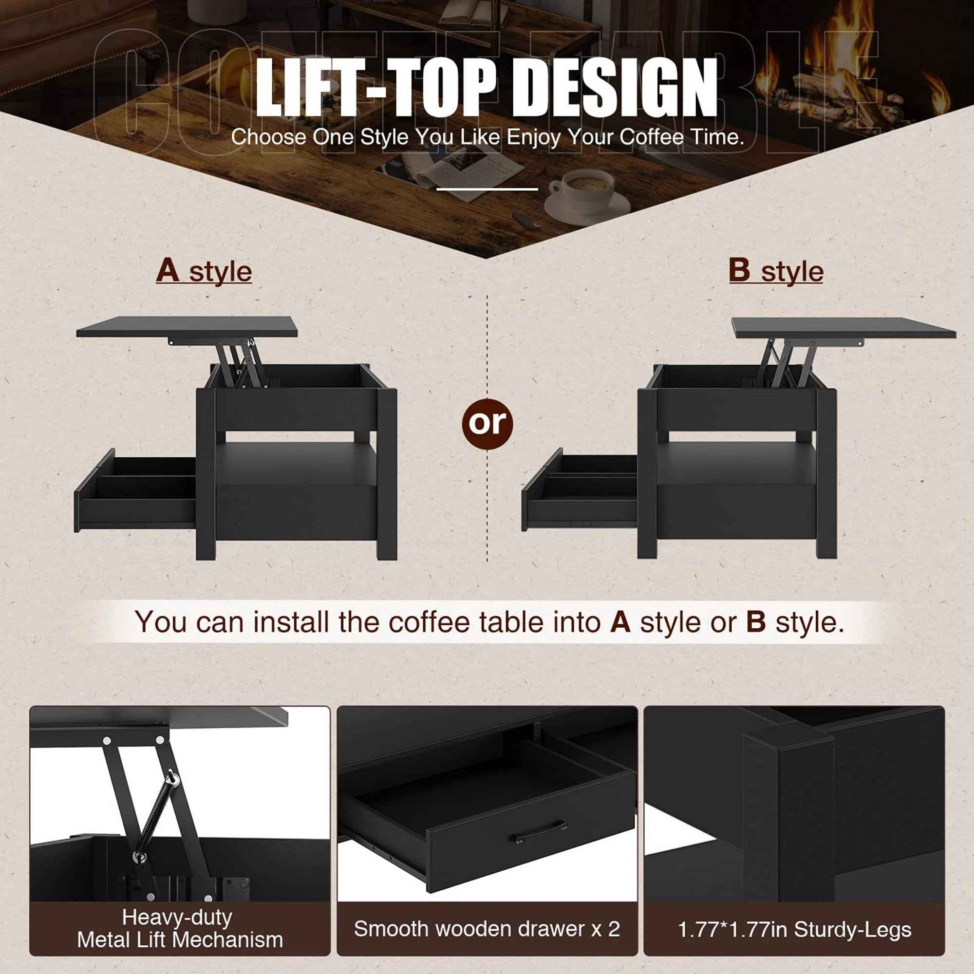 Coffee Table Lift Top Coffee Table With Drawers And Hidden Compartment thumbnail 5