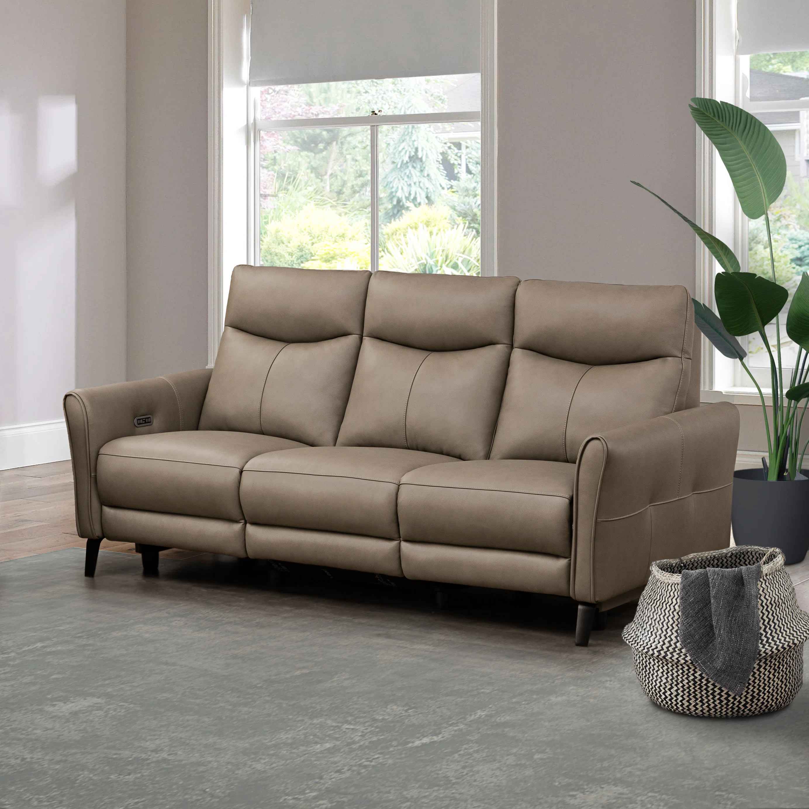 Oswald Beige Top Grain Leather Power Reclining Sofa thumbnail 2