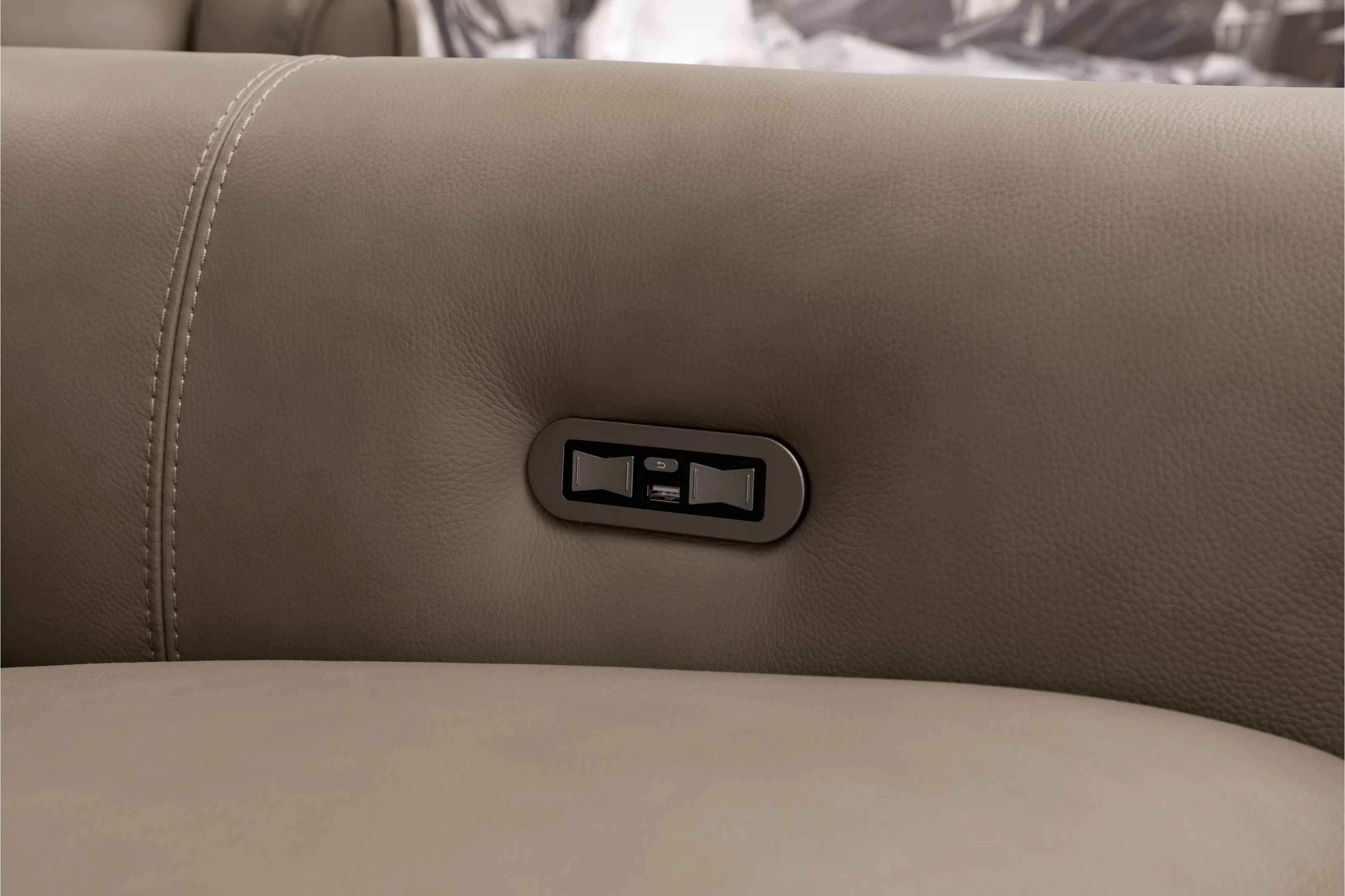 Oswald Beige Top Grain Leather Power Reclining Sofa thumbnail 5