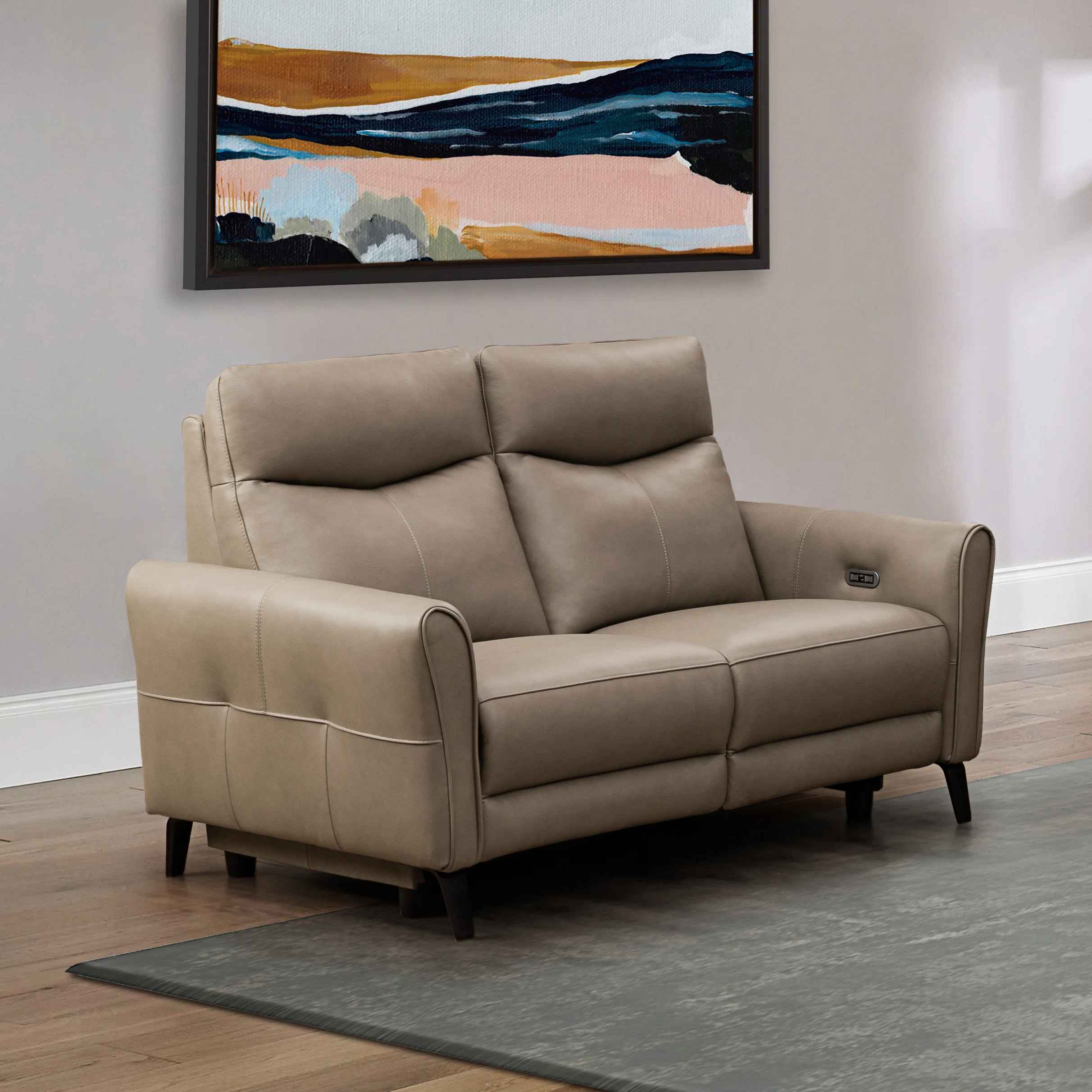 Oswald Beige Top Grain Leather Power Reclining Loveseat thumbnail 2