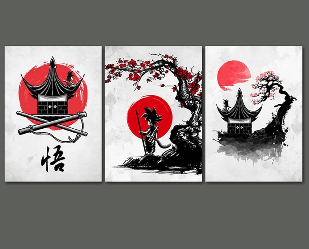 Canvas Painting 3 Panel Dragon Ball Goku Anime Poster Japan Artwork Unframe-20"x28" thumbnail 2