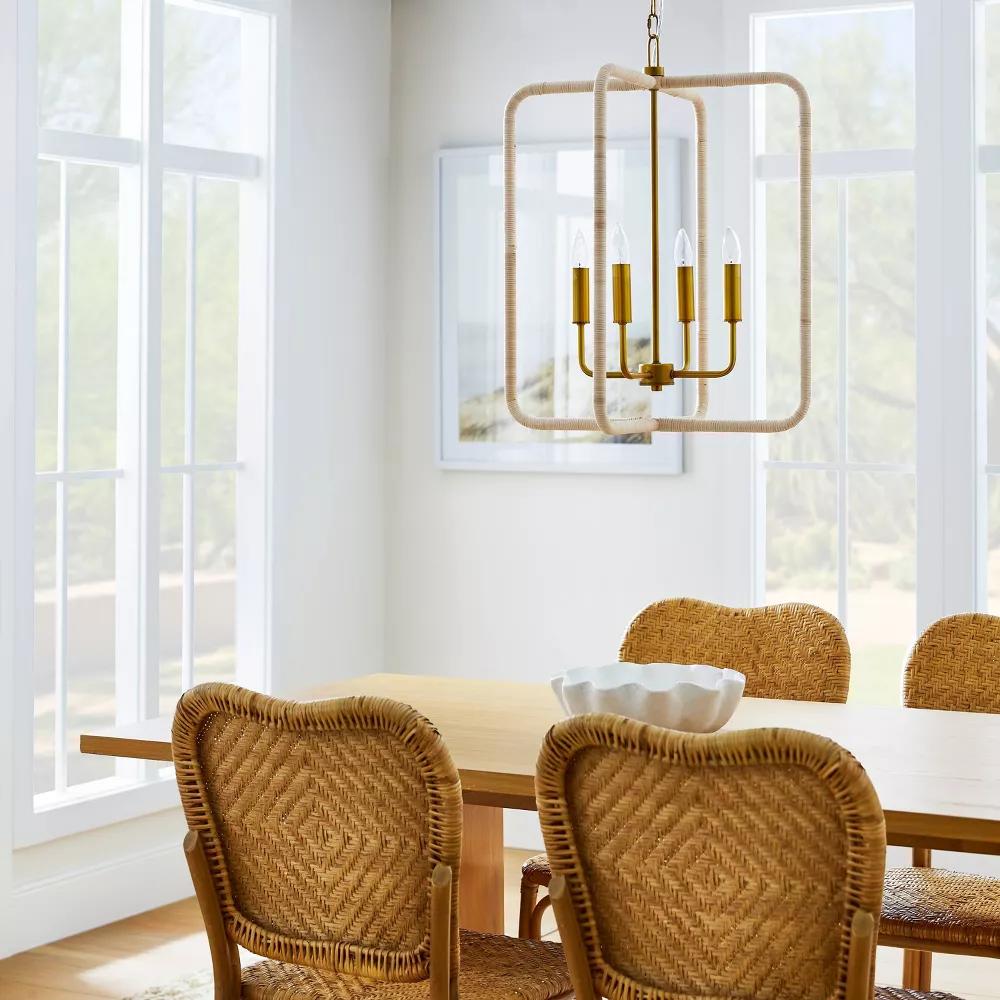 Rattan Lantern Ceiling Pendant Brass thumbnail 2