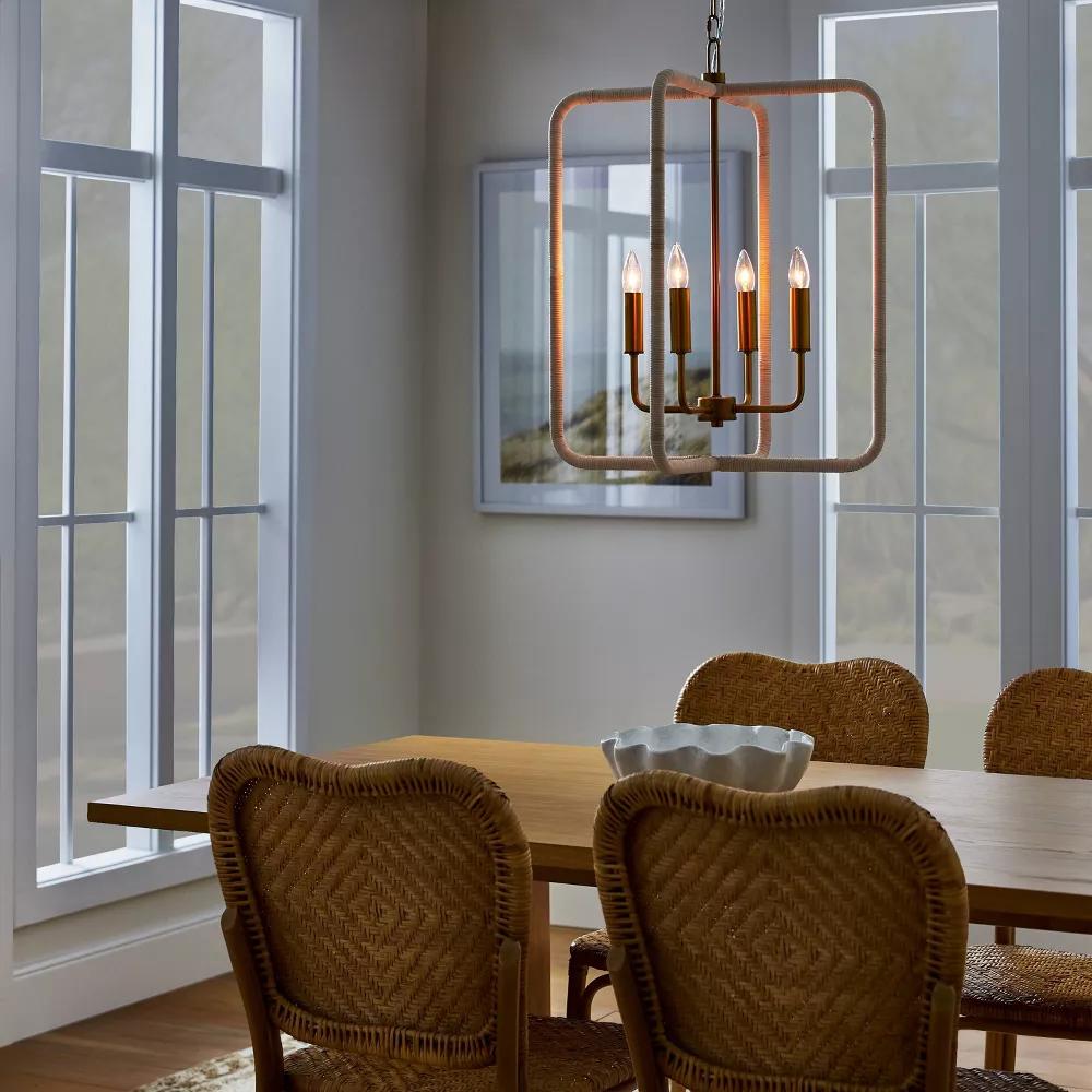 Rattan Lantern Ceiling Pendant Brass thumbnail 4