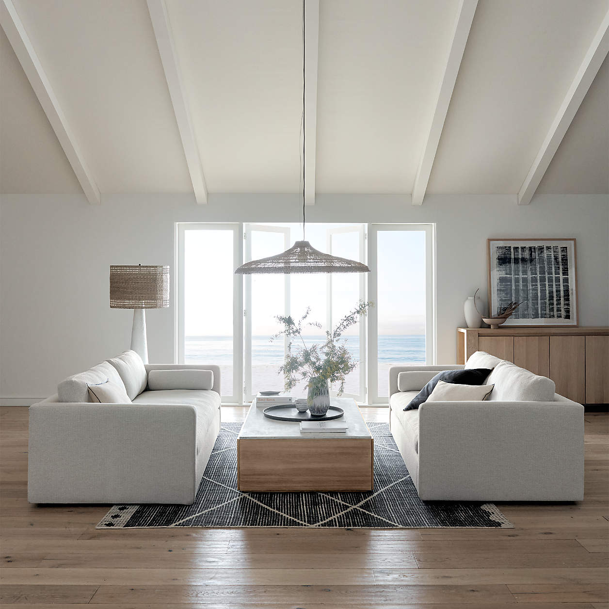 Santorini White Plaster Floor Lamp with Woven Shade thumbnail 2