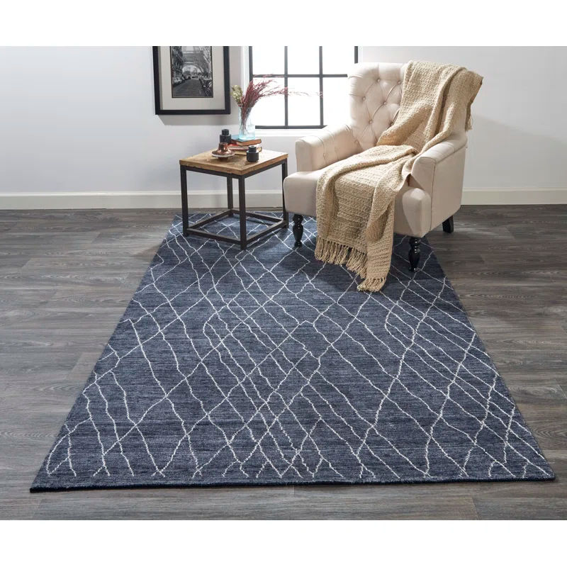 Orville Handmade Viscose Navy Blue Rug thumbnail 2