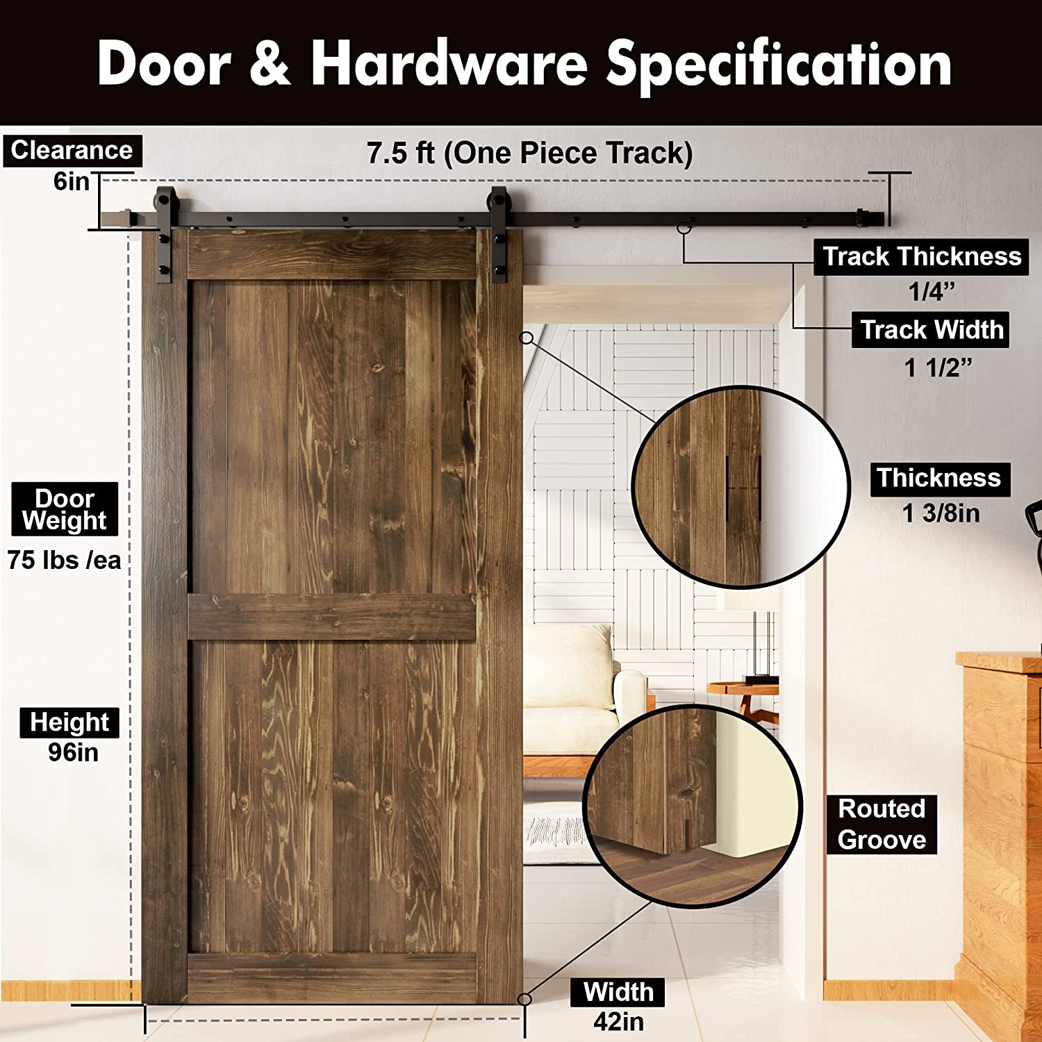 Homacer Door Single Pine Wood Barn Door thumbnail 2