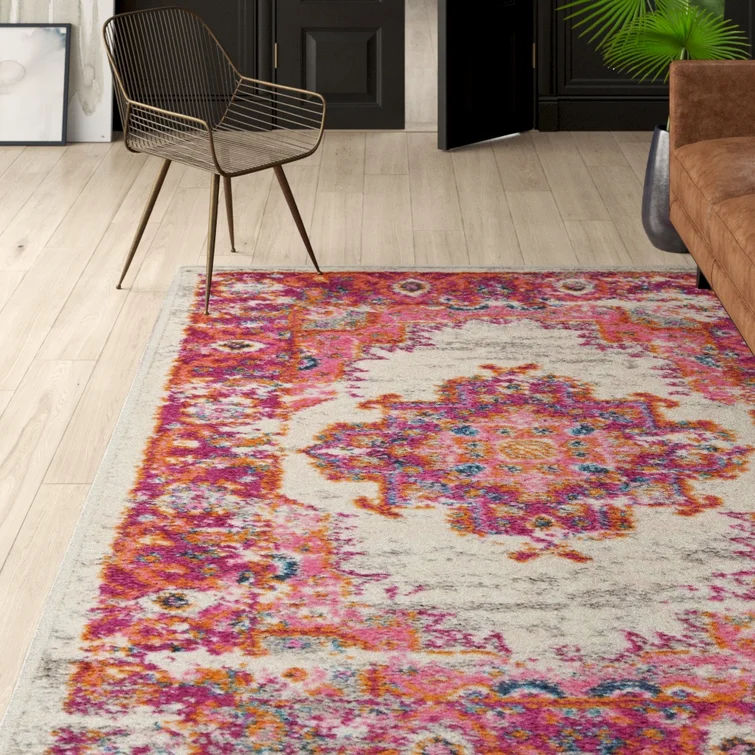 Abbate Oriental Area Rug in Ivory/Pink new thumbnail 2