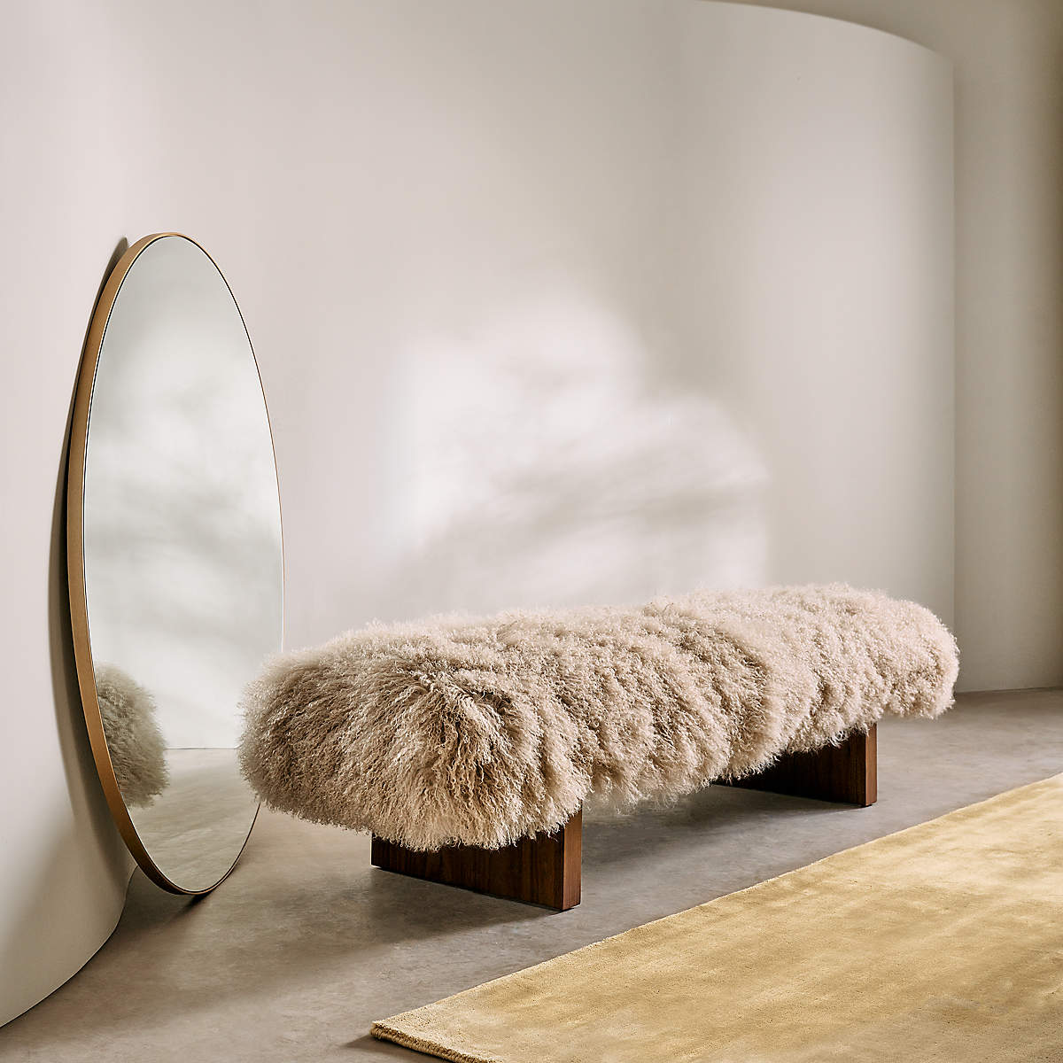 SOCCA TAUPE SHEEPSKIN UPHOLSTERED BENCH 67'' thumbnail 3