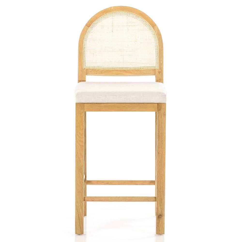 Allie Coastal Light Brown Oak Wood Woven Cane Beige Performance Counter Stool thumbnail 2