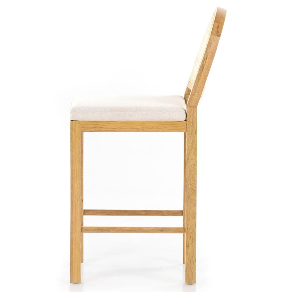 Allie Coastal Light Brown Oak Wood Woven Cane Beige Performance Counter Stool thumbnail 3