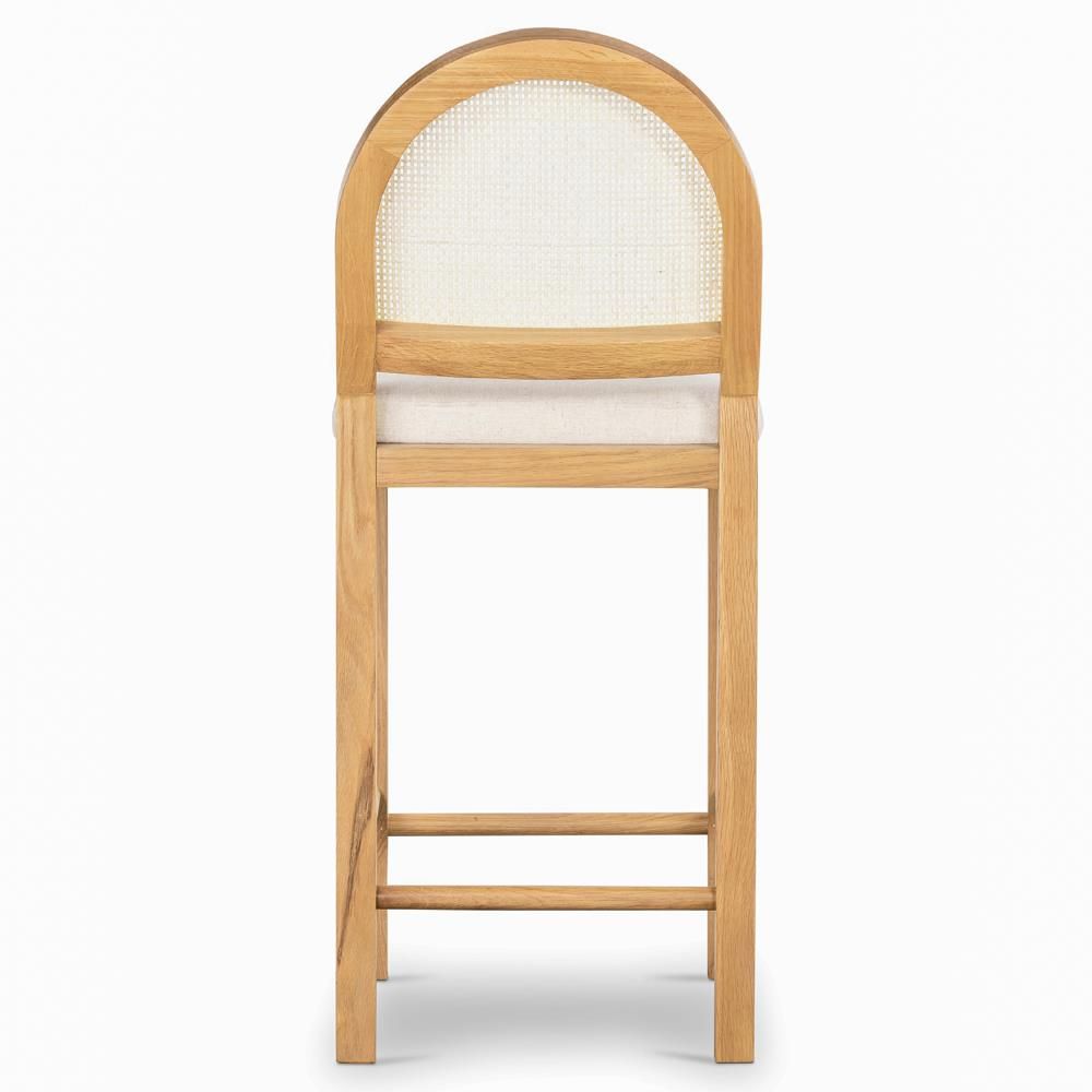 Allie Coastal Light Brown Oak Wood Woven Cane Beige Performance Counter Stool thumbnail 4