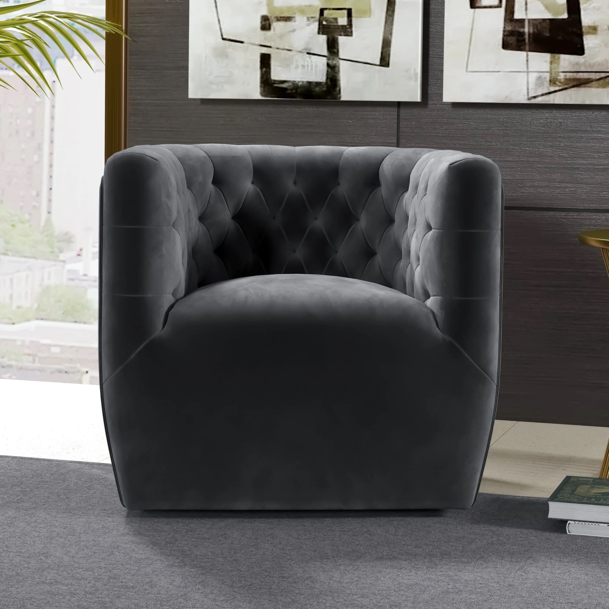 Luxor Mid Century Modern Velvet Swivel Accent Comfy Chair thumbnail 2
