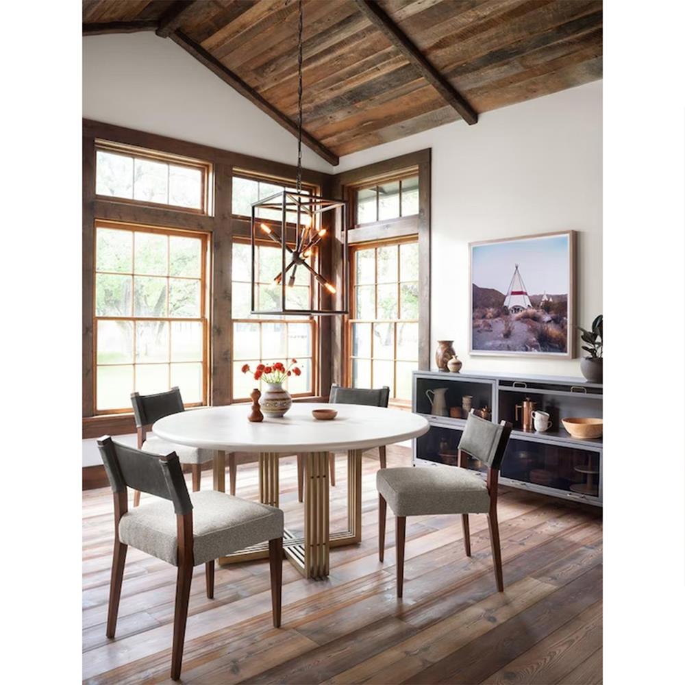 Ely Rustic Off White Performance Leather Back Brown Wood Dining Side Chair thumbnail 2
