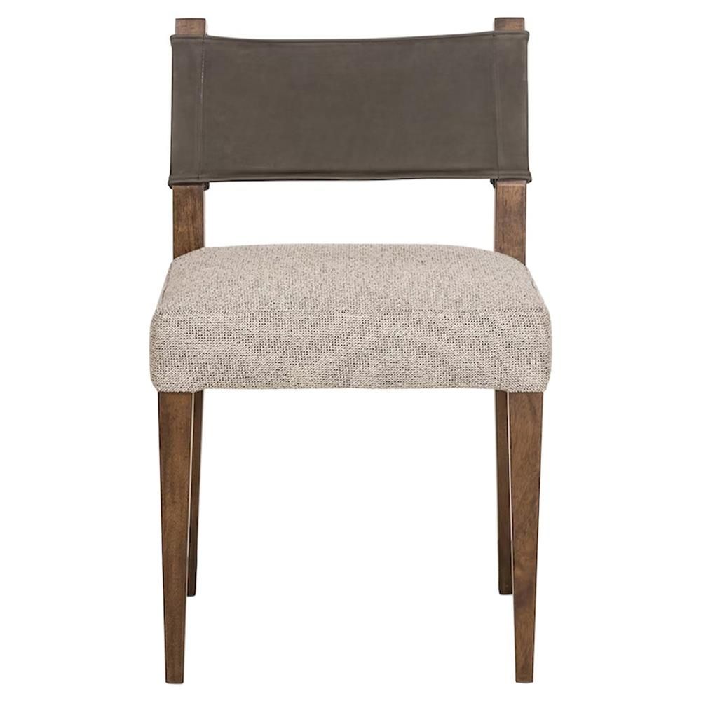 Ely Rustic Off White Performance Leather Back Brown Wood Dining Side Chair thumbnail 3