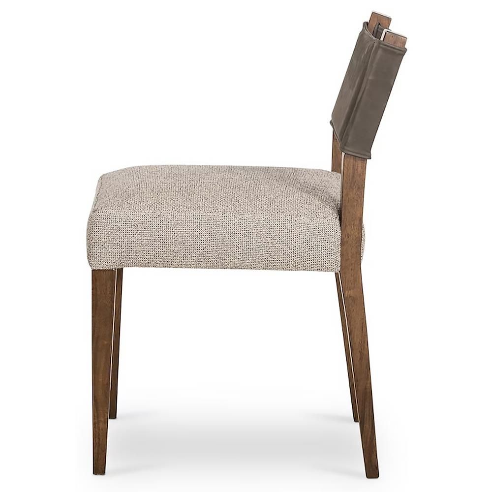 Ely Rustic Off White Performance Leather Back Brown Wood Dining Side Chair thumbnail 4