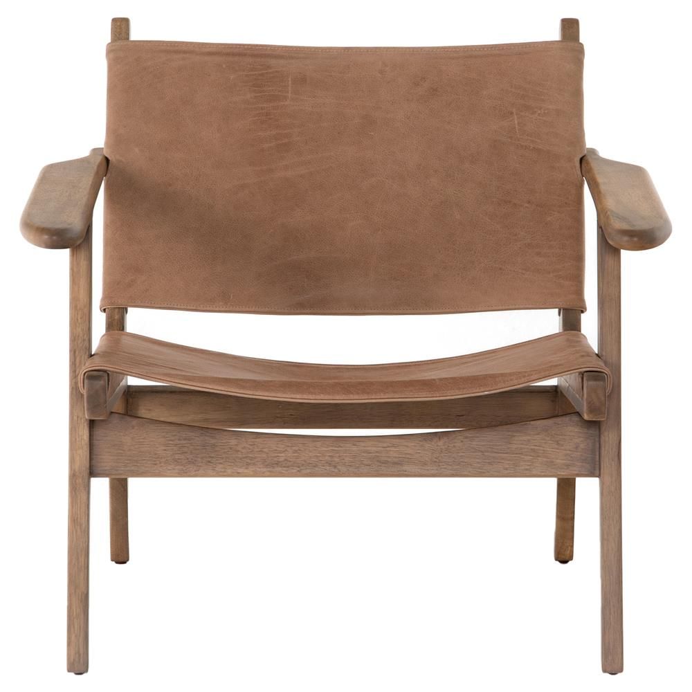 Luis Rustic Lodge Brown Leather Solid Wood Sling Arm Chair thumbnail 3