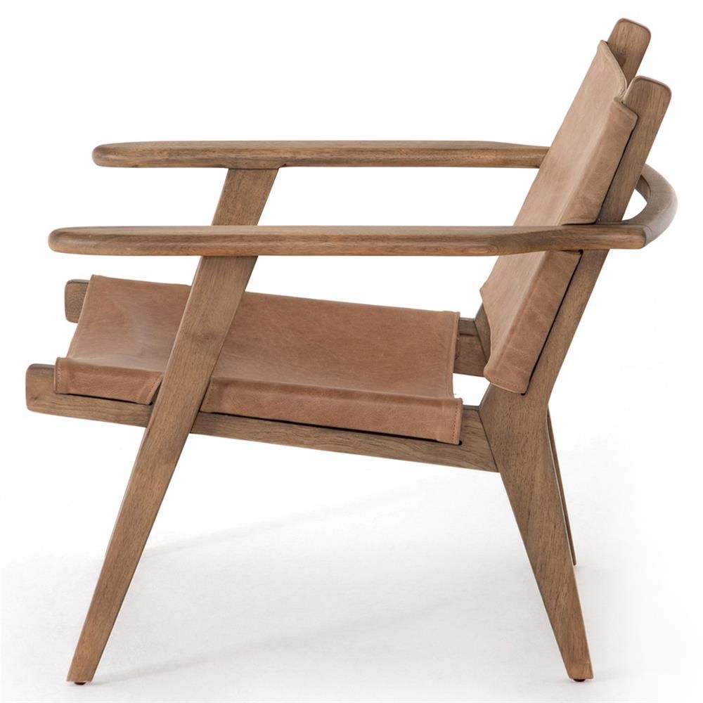 Luis Rustic Lodge Brown Leather Solid Wood Sling Arm Chair thumbnail 4