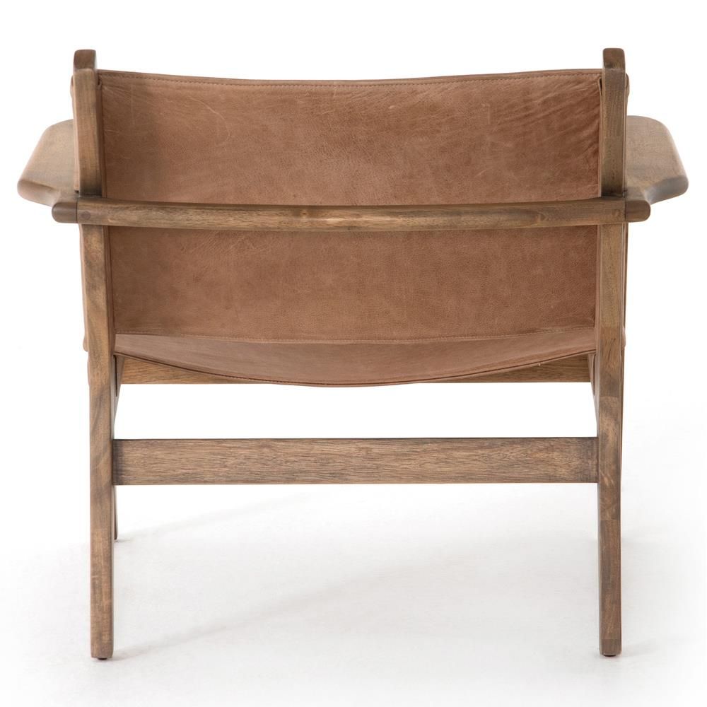 Luis Rustic Lodge Brown Leather Solid Wood Sling Arm Chair thumbnail 5