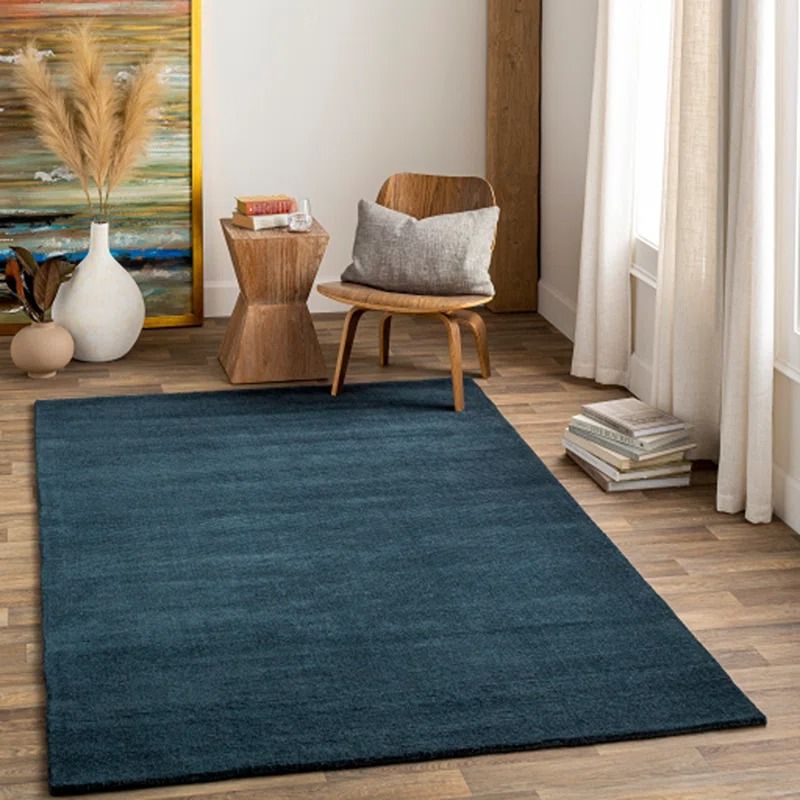 Crowe Handmade Wool Dark Blue Rug 8'x11' thumbnail 2