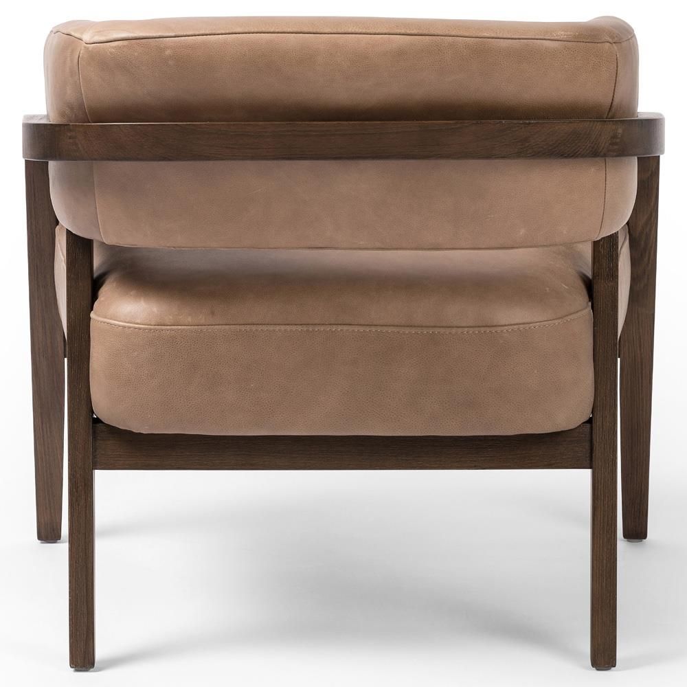 Dennis Rustic Lodge Brown Upholstered Leather Solid Dark Wood Barrel Chair thumbnail 5