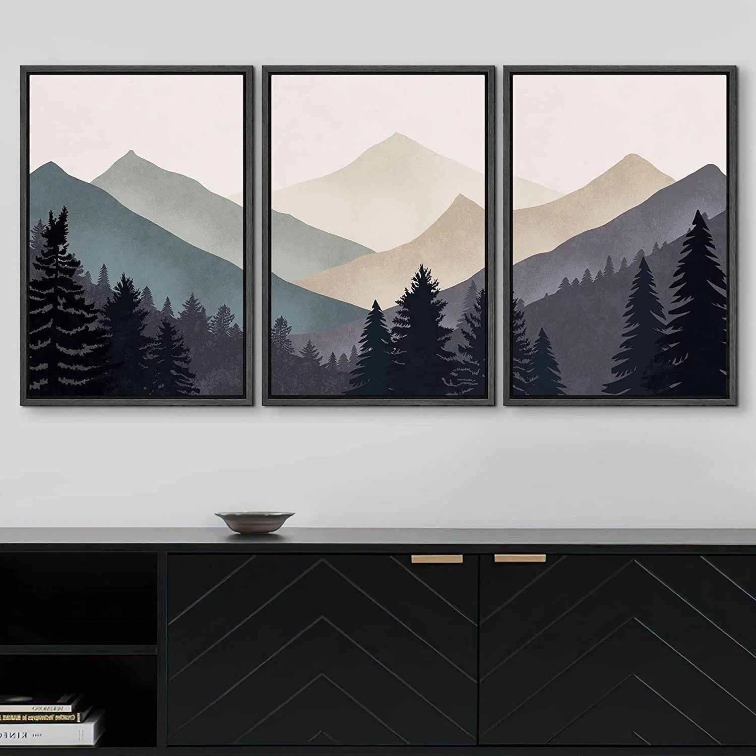 Blue Gray Duotone Mountain Forest Abstract 36X72 thumbnail 2