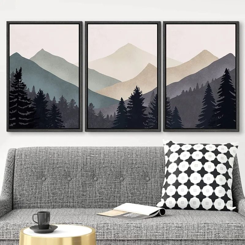 Blue Gray Duotone Mountain Forest Abstract 36X72 thumbnail 3