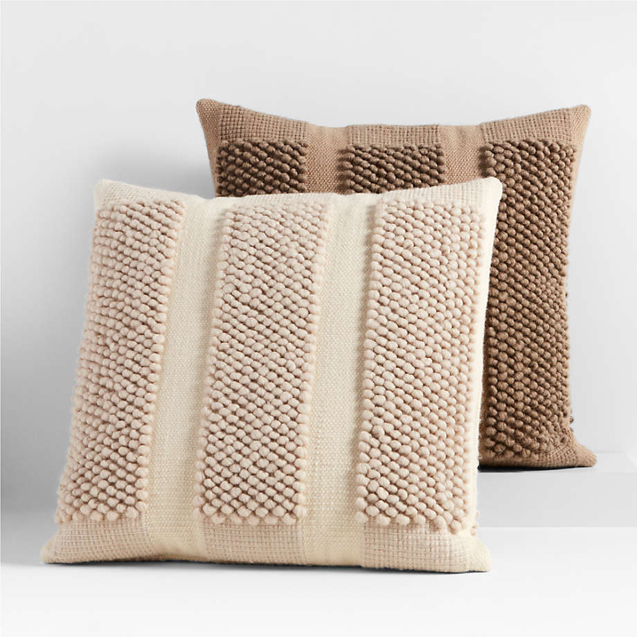 Bubble Handwoven Wool Striped Ivory Throw Pillow Cover 23x23 thumbnail 4