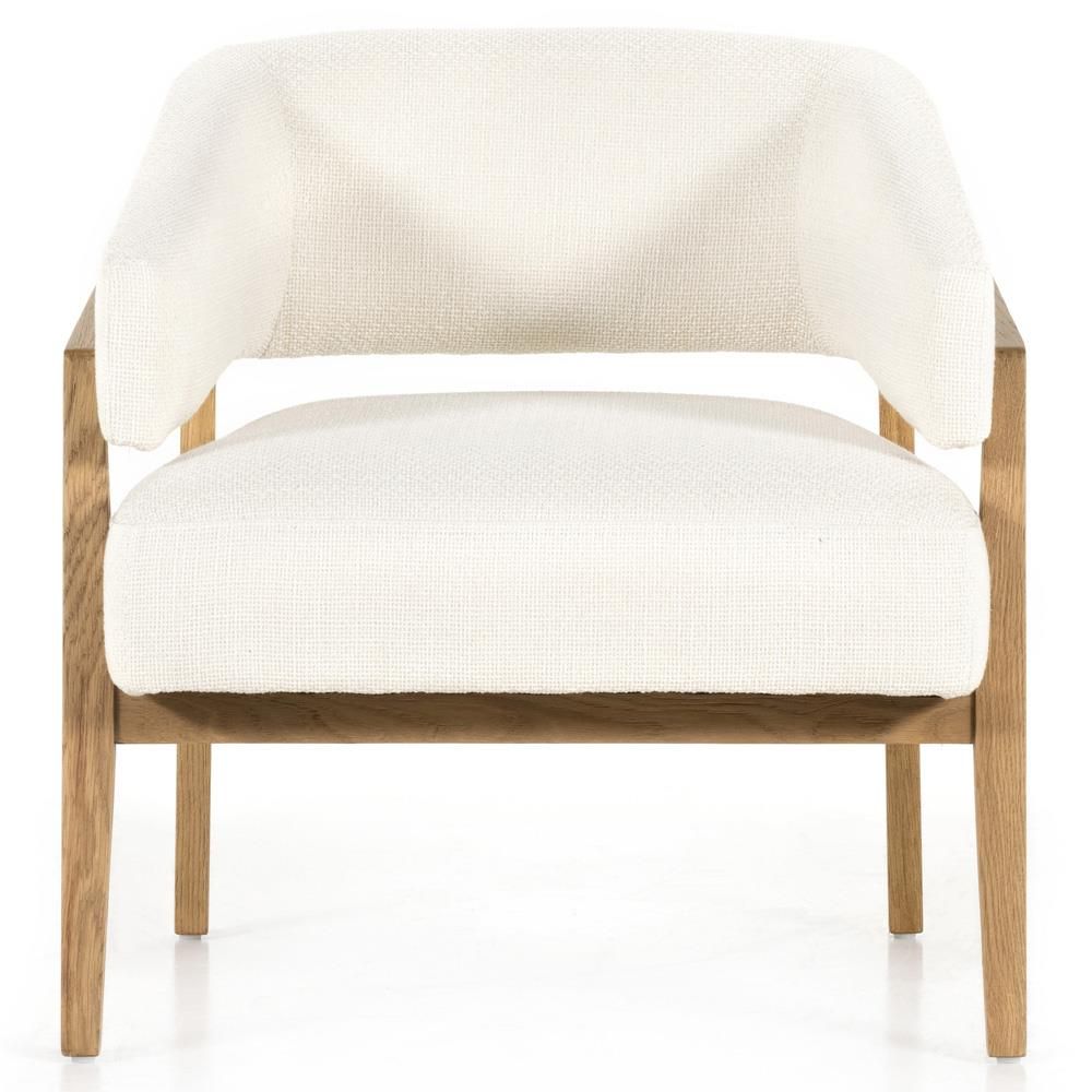 Dennis Rustic Lodge White Upholstered Performance Natural Brown Wood Barrel Chair thumbnail 3