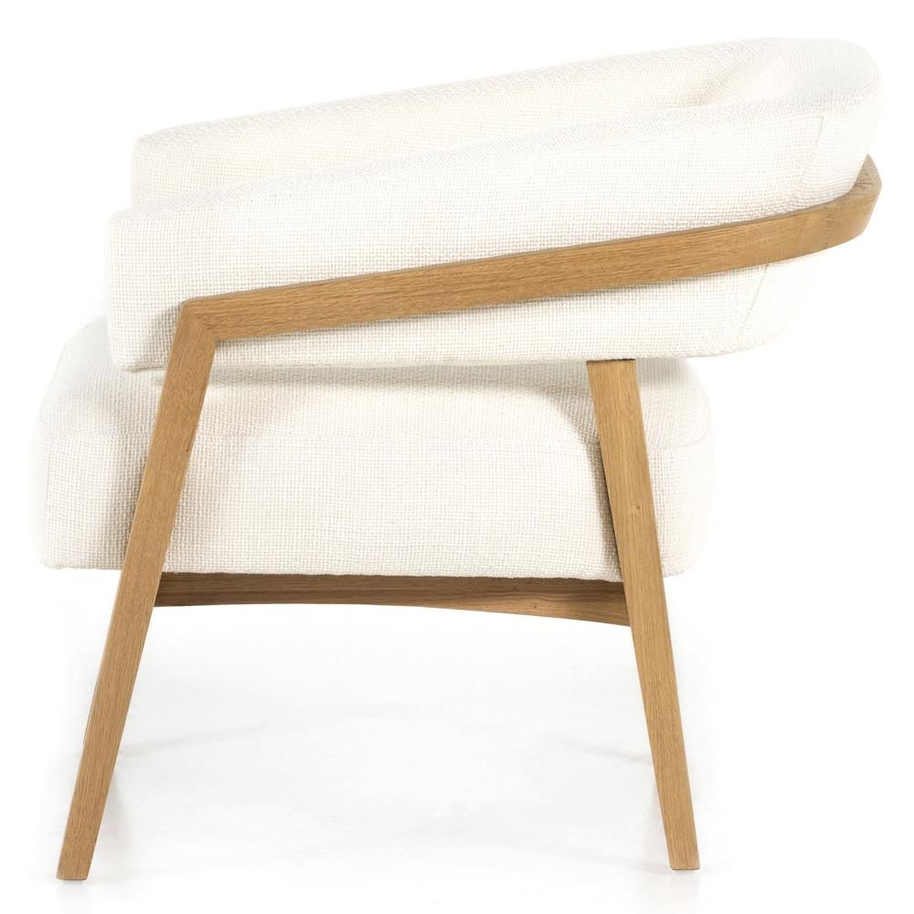 Dennis Rustic Lodge White Upholstered Performance Natural Brown Wood Barrel Chair thumbnail 4