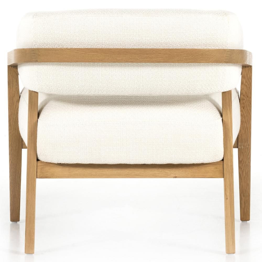 Dennis Rustic Lodge White Upholstered Performance Natural Brown Wood Barrel Chair thumbnail 5