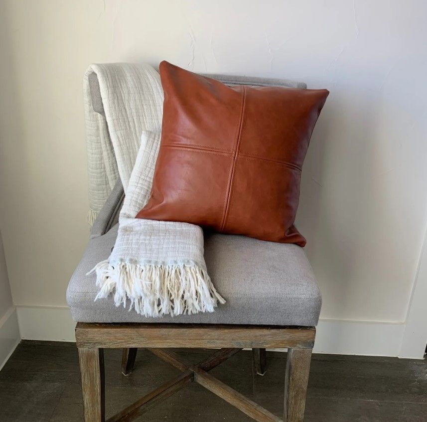 Faux Leather Throw Pillow Cover- Quad stitch thumbnail 2