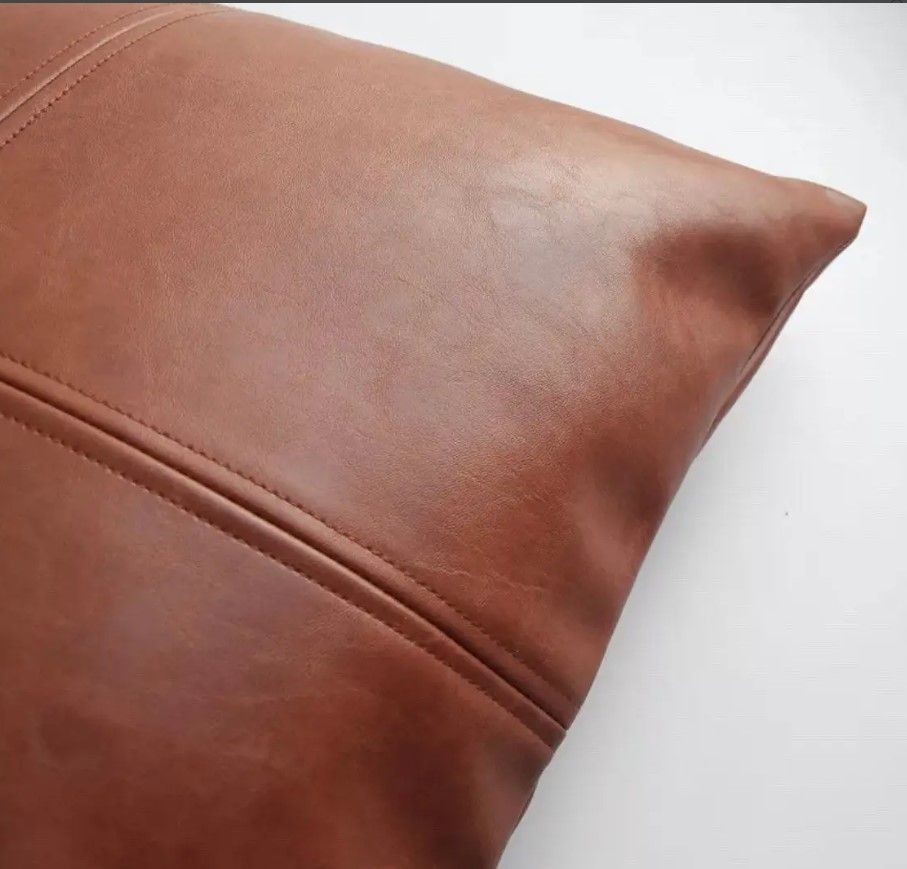 Faux Leather Throw Pillow Cover- Quad stitch thumbnail 3