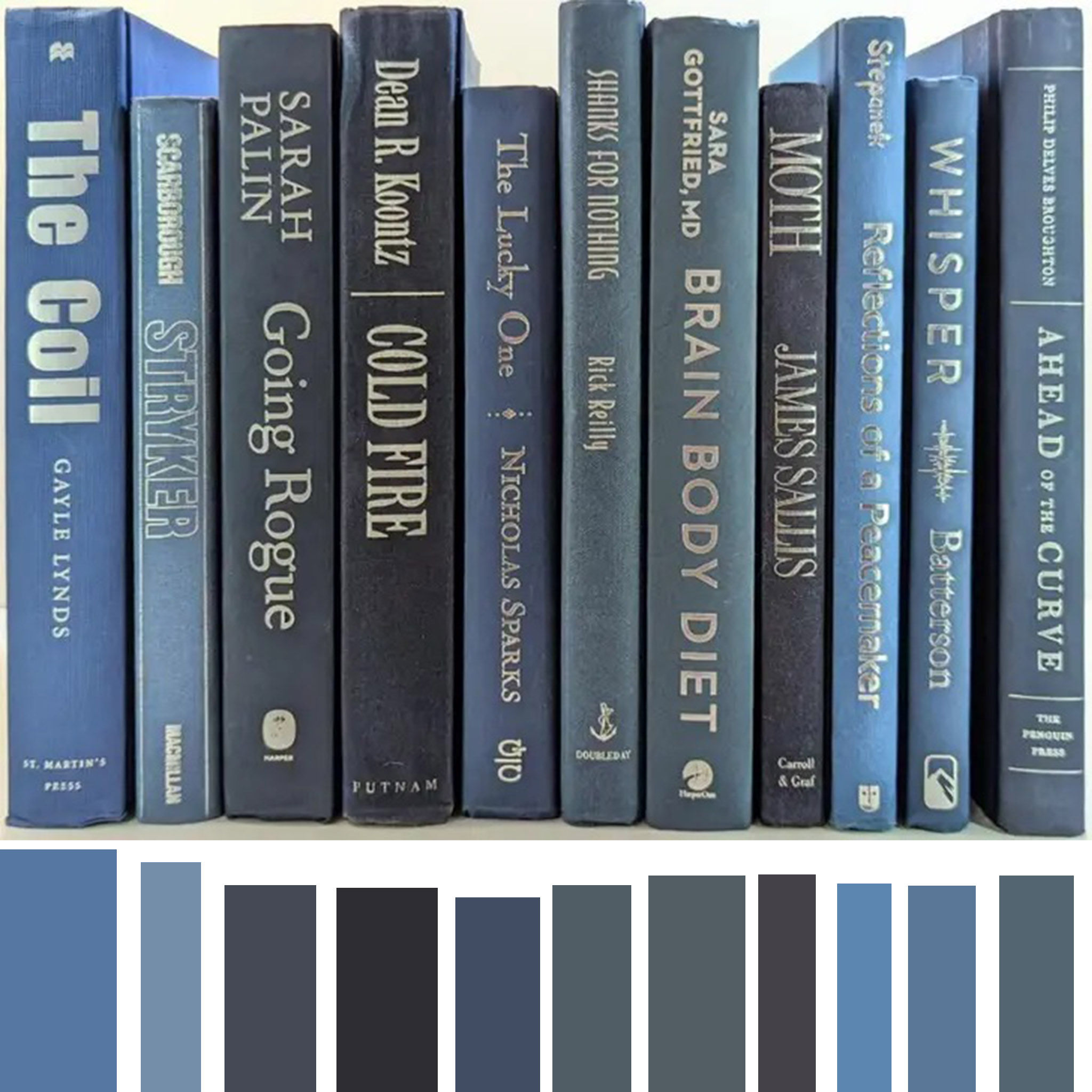 Blue books with silver titles by the foot for decor thumbnail 2