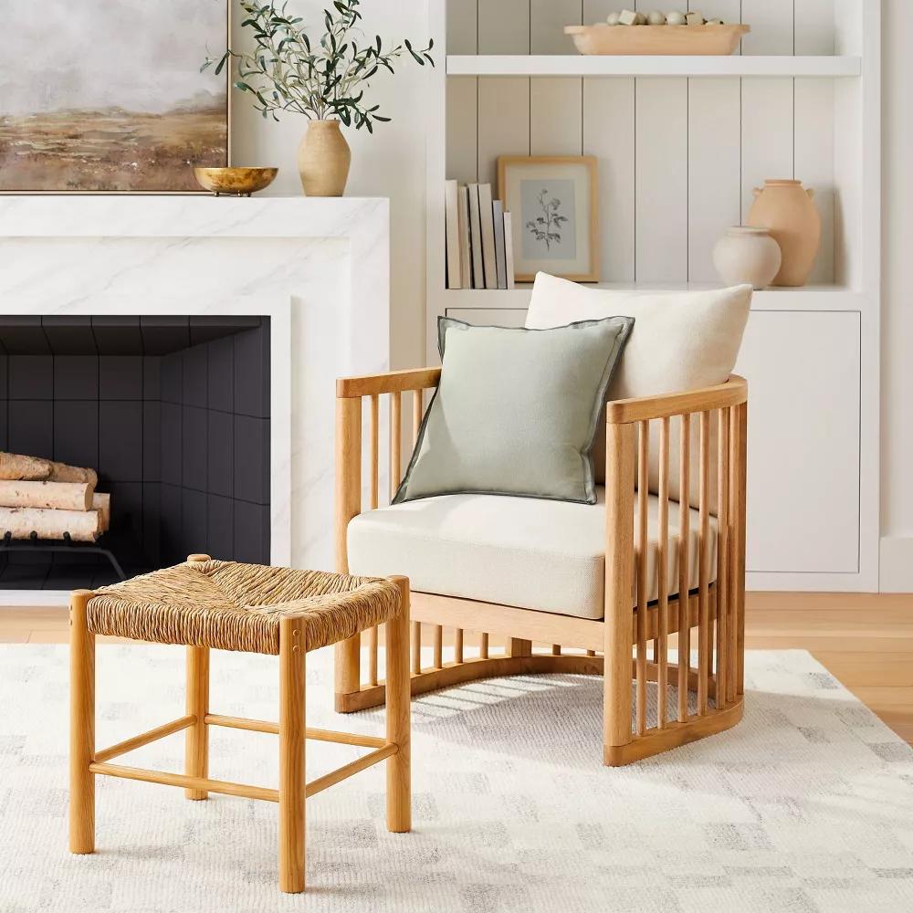 Moro Canyon Woven Ottoman with Wood Legs Natural thumbnail 2