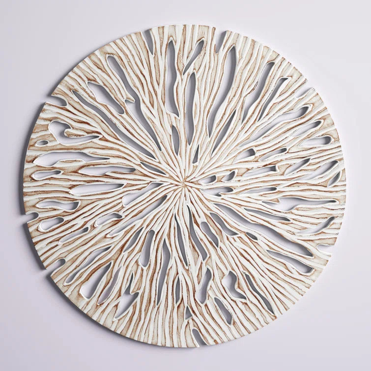 Beige Wood Handmade Intricately Carved Starburst Wall Decor thumbnail 2