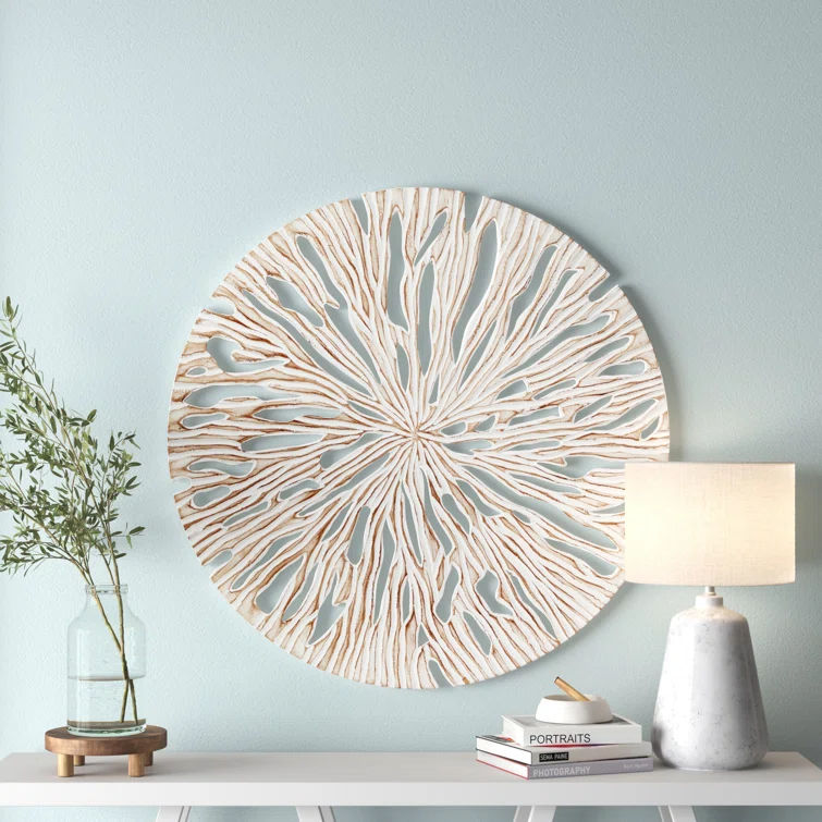 Beige Wood Handmade Intricately Carved Starburst Wall Decor thumbnail 4