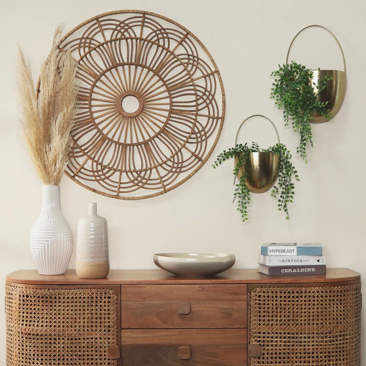 36" Round Wicker Wall Decor - Brown Hanging Decorative Circle - Contemporary Rustic Decor thumbnail 3