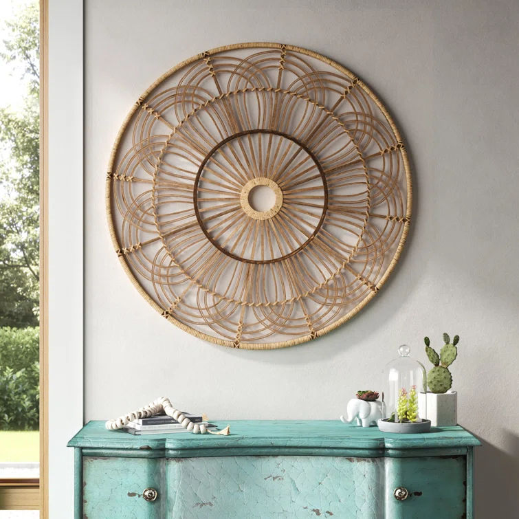 36" Round Wicker Wall Decor - Brown Hanging Decorative Circle - Contemporary Rustic Decor thumbnail 4