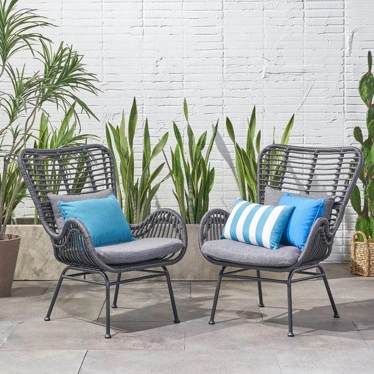 Tapscott Wicker Patio Chair with Cushions Set of 2 thumbnail 2