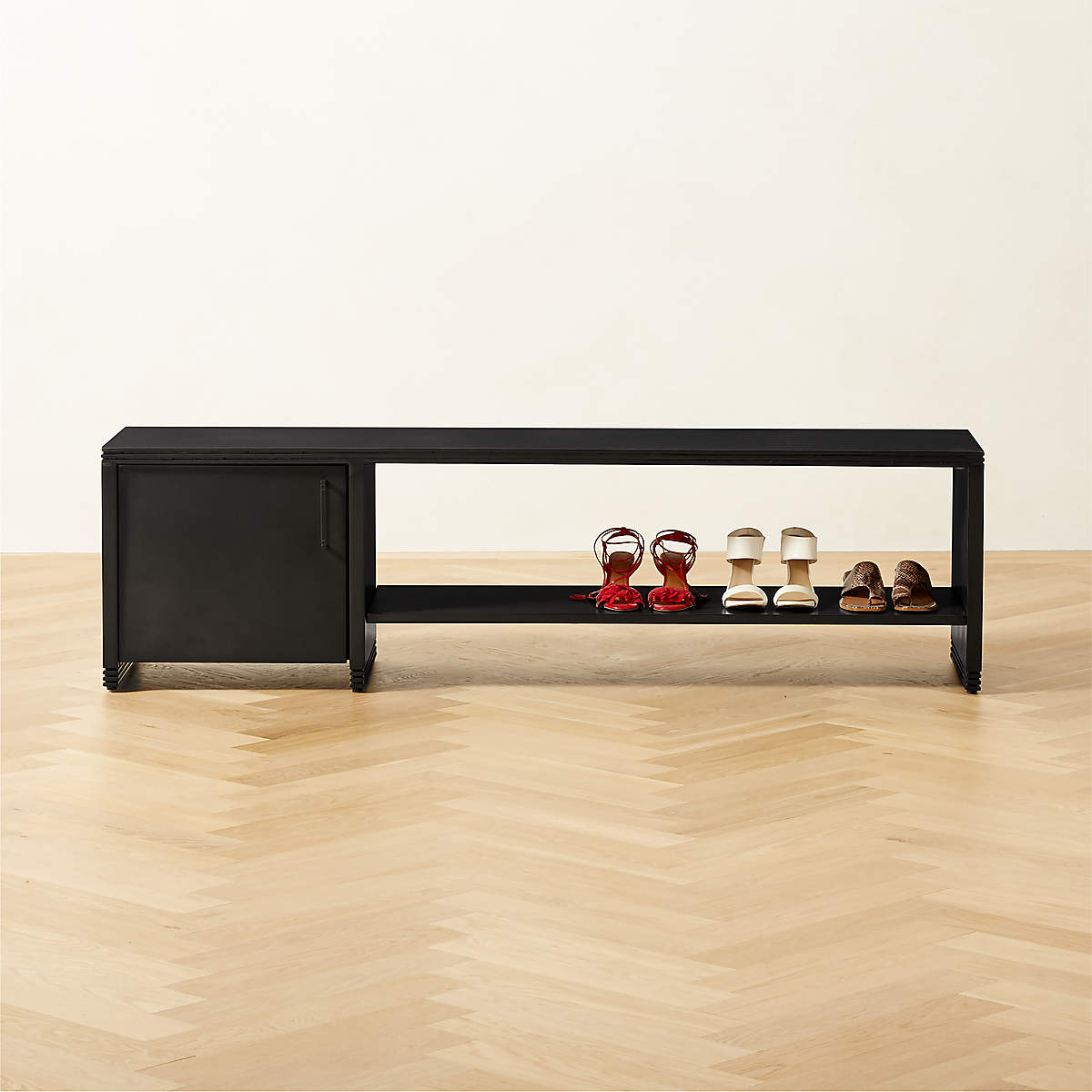 Hendricks Black Metal Shoe Storage Bench thumbnail 2