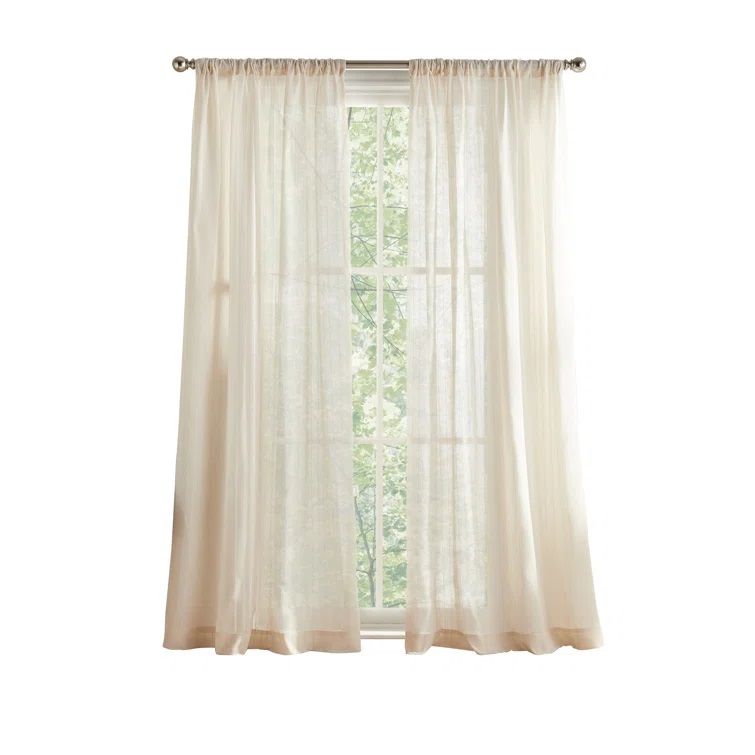 Pinstripe Sheer Solid Color Sheer Rod Pocket Curtain Set of 2 thumbnail 2