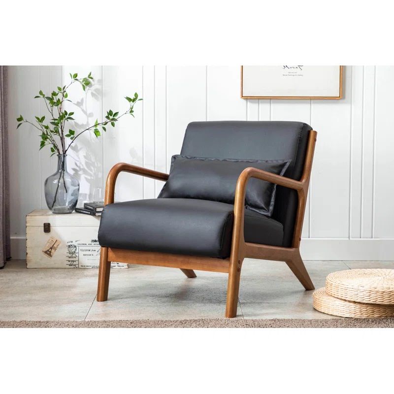 Arsh Accent Chair With Pillow, Pu Upholstery, Rubberwood Legs thumbnail 2