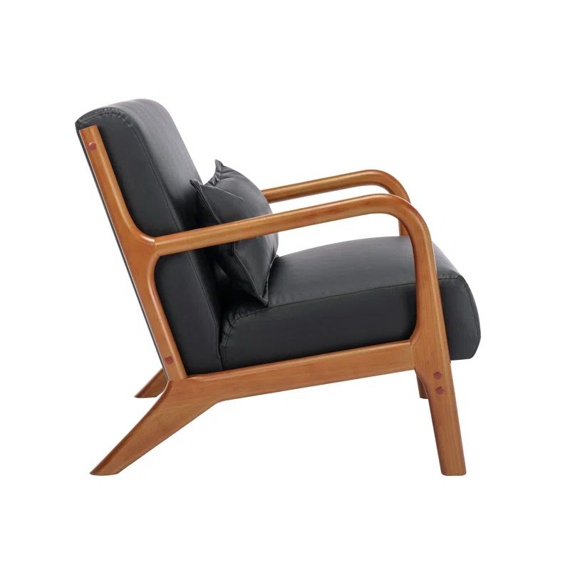 Arsh Accent Chair With Pillow, Pu Upholstery, Rubberwood Legs thumbnail 3