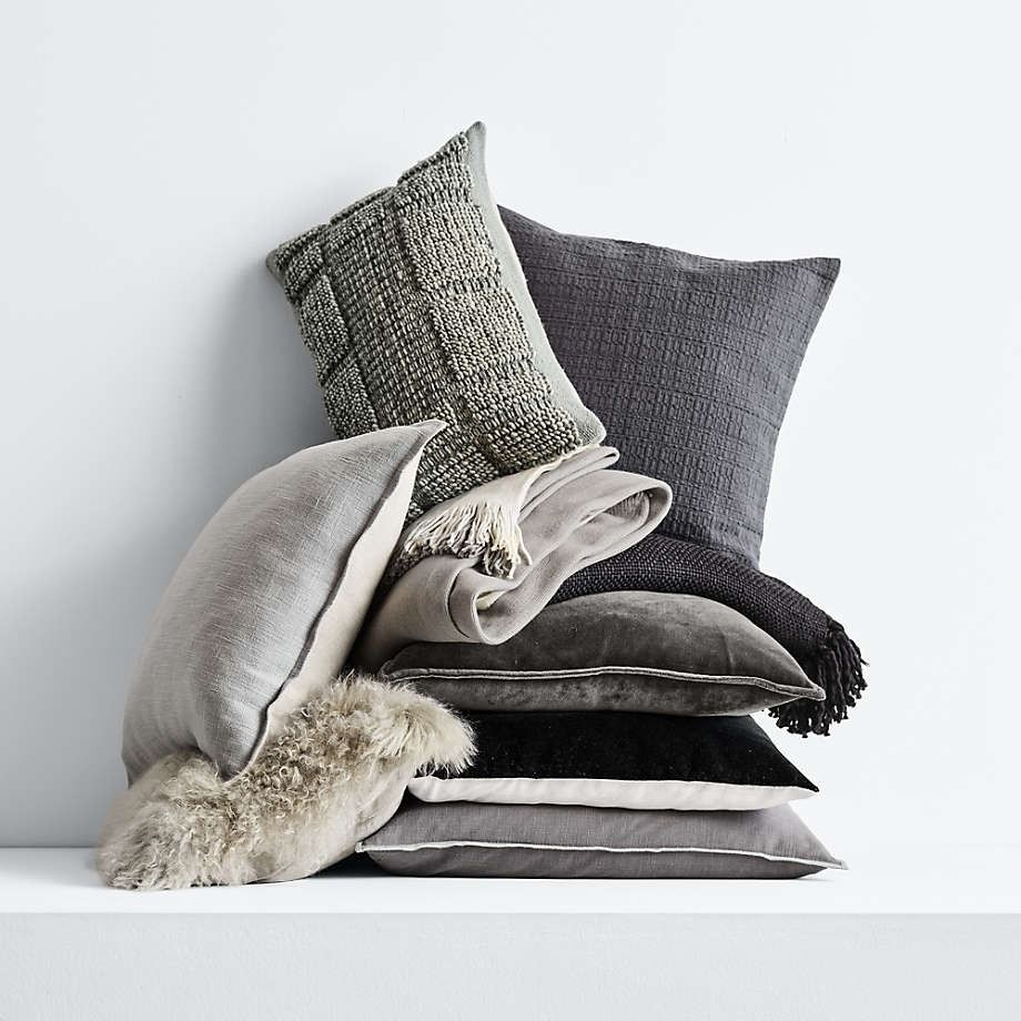 Ink Black Faux Mohair Pillow Cover 20x20 thumbnail 2