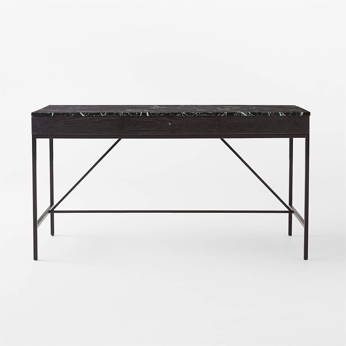 Irwin Black Oak Wood Desk With Green Marble Top Model thumbnail 3