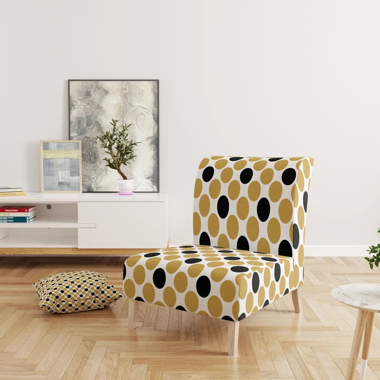 Golden Polka Dot Mid Century Upholstered Slipper Chair thumbnail 3