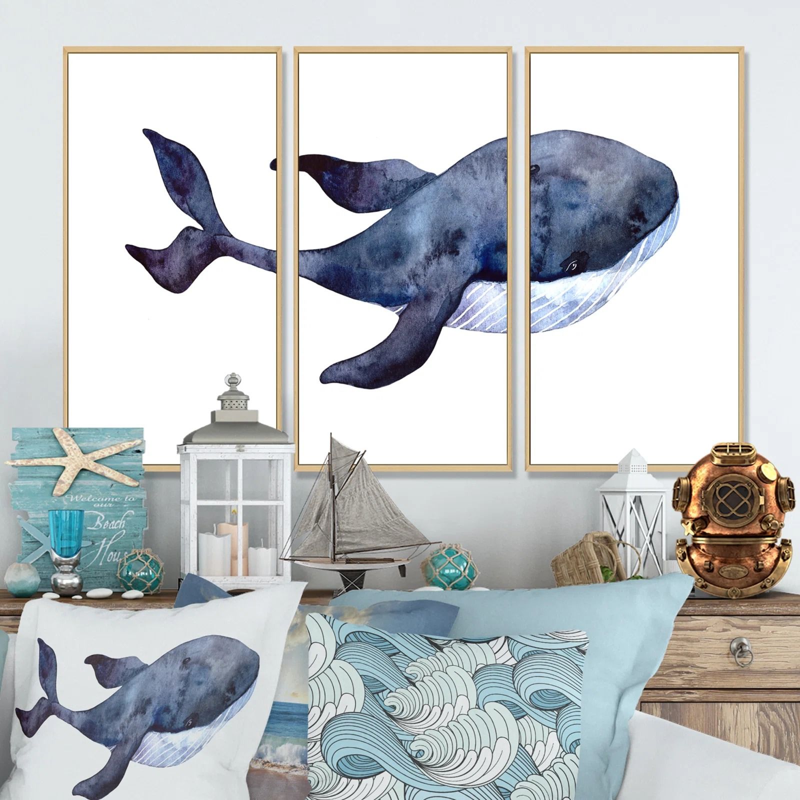 Blue Whale On White Canvas thumbnail 2