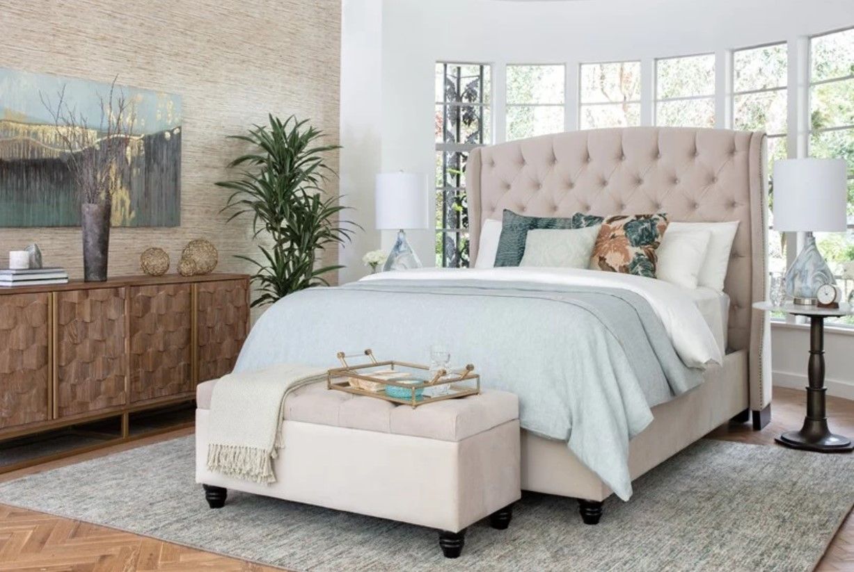 Mariah King Velvet Upholstered Panel Bed thumbnail 2