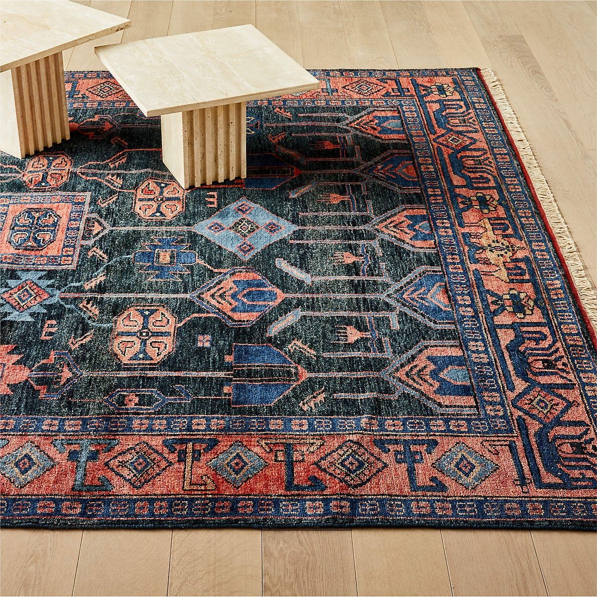 Eros Hand-Knotted Red and Blue Area Rug thumbnail 2